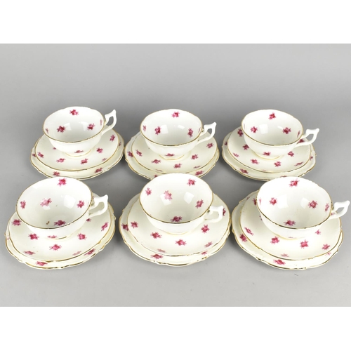 370 - A Crescent China Rose Decorated Tea Set to Comprise Six Cups, Six Saucers and Six Side Plates