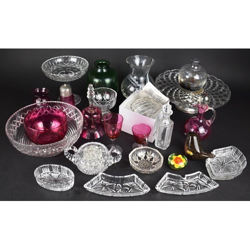 374 - A Collection of Various Glass to Comprise Cranberry Glass, Swirled Glass Vase, Cut Glass Bowl, Tazza... 