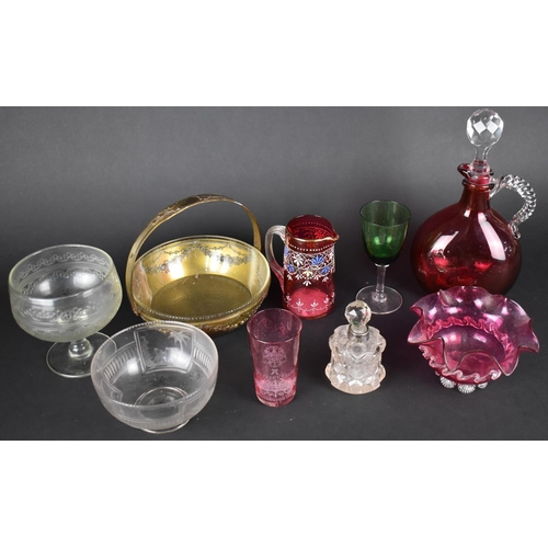 383 - A Collection of Various 19th Century and Later Glass to Comprise Cranberry Glass Ewer, 1908 Exhibiti... 