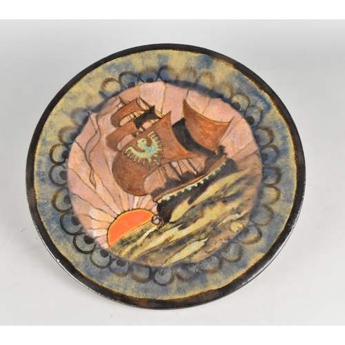 387 - A Pottery Charger Decorated with Ship, 31.5cm Diameter