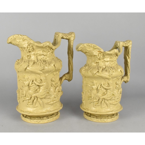 393 - A Pair of 19th Century Charles Meigh Relief Jugs, Moulded with Classical Baccus Scene on Grape Vine ... 