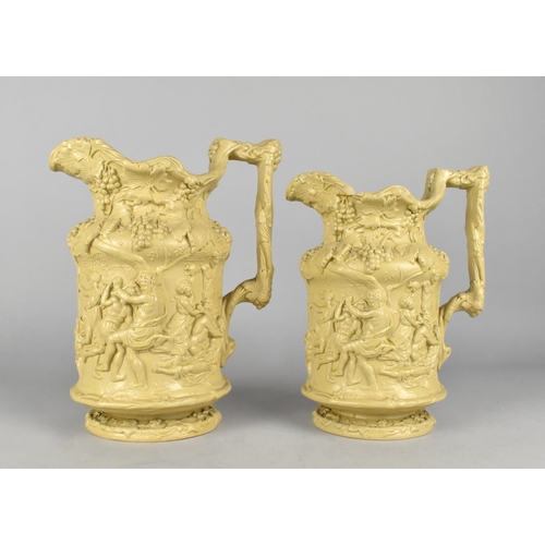 393 - A Pair of 19th Century Charles Meigh Relief Jugs, Moulded with Classical Baccus Scene on Grape Vine ... 