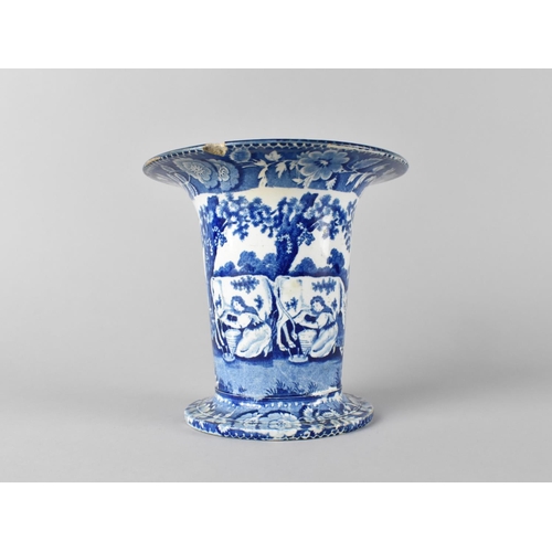 395 - A 19th Century English Blue and White Milkmaid Pattern Vase, 13.5cm high (Chip to Rim)