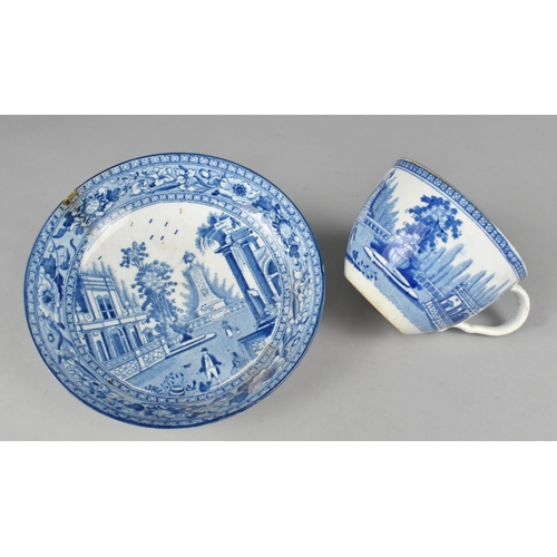 397 - A 19th Century English Blue and white Park Scene Pattern Cup and Saucer (Condition Issues)