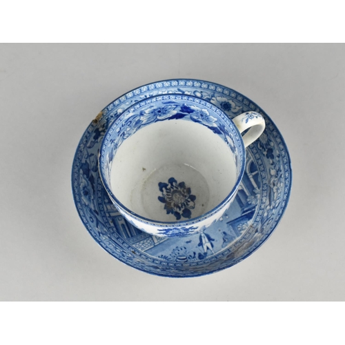 397 - A 19th Century English Blue and white Park Scene Pattern Cup and Saucer (Condition Issues)