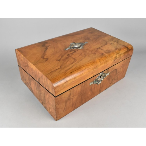 4 - A Late 19th Century Rosewood Writing Slope, Hinged Lid with Mother of Pearl Escutcheon, Fitted Inter... 