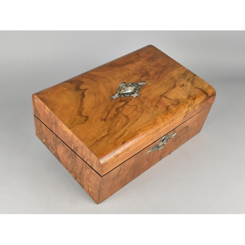 4 - A Late 19th Century Rosewood Writing Slope, Hinged Lid with Mother of Pearl Escutcheon, Fitted Inter... 