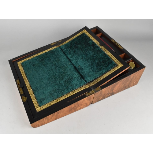 4 - A Late 19th Century Rosewood Writing Slope, Hinged Lid with Mother of Pearl Escutcheon, Fitted Inter... 