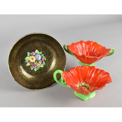 400 - A Matching Ceramic Twin Handled Cup and Jug Modelled as Flowers Together with a Tuscan Bowl with Rel... 