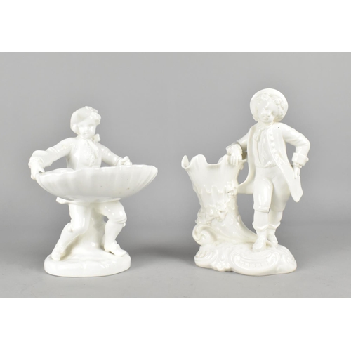 405 - A Porcelain Figural Salt Modelled as a Dandy Carrying Shell Together with a Figural Spill Modelled a... 