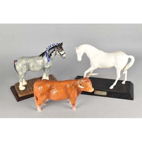 408 - A Royal Doulton Study of a Clydesdale Together with a Beswick Spirit of Youth and a Beswick Longhorn... 