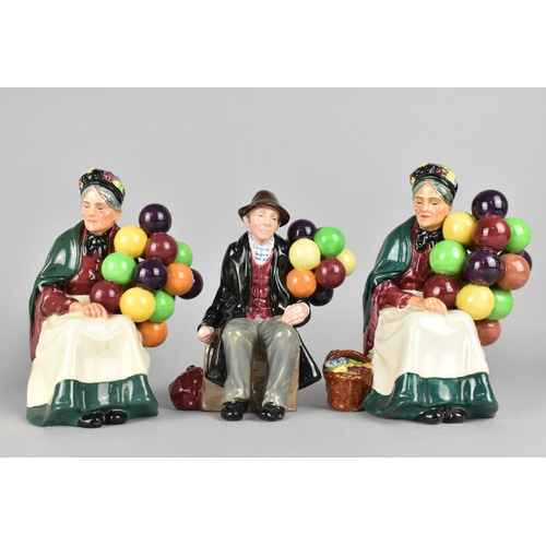 413 - Three Royal Doulton Figures, Two The Old Balloon Seller (One Restored) and The Balloon Man (2nds)