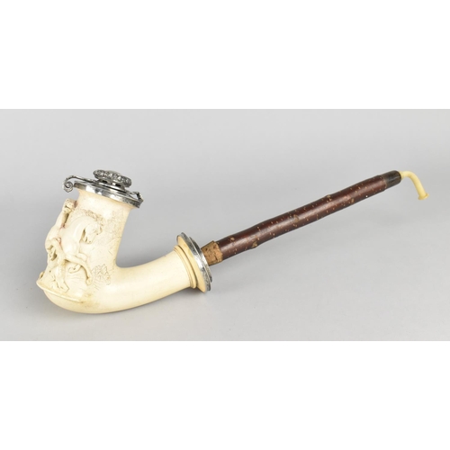 420 - A Large Austro Hungarian Period Meerschaum Silver Mounted Pipe in Original Leather Jacket, the Silve... 