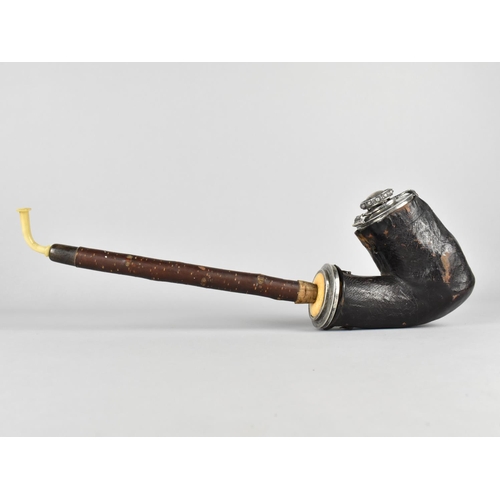 420 - A Large Austro Hungarian Period Meerschaum Silver Mounted Pipe in Original Leather Jacket, the Silve... 