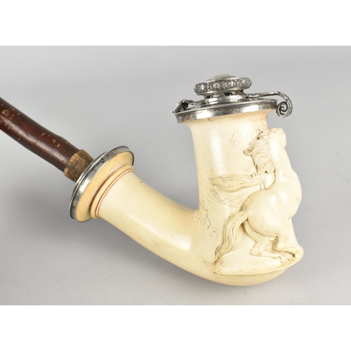 420 - A Large Austro Hungarian Period Meerschaum Silver Mounted Pipe in Original Leather Jacket, the Silve... 