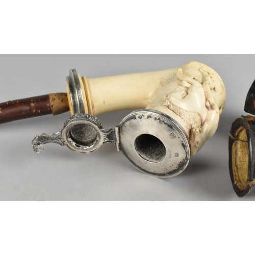 420 - A Large Austro Hungarian Period Meerschaum Silver Mounted Pipe in Original Leather Jacket, the Silve... 