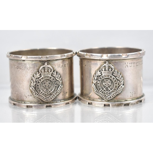 424 - A Pair of Late Victorian Silver Regimental Napkin Rings, The Lancashire Fusiliers, Birmingham 1924 a... 