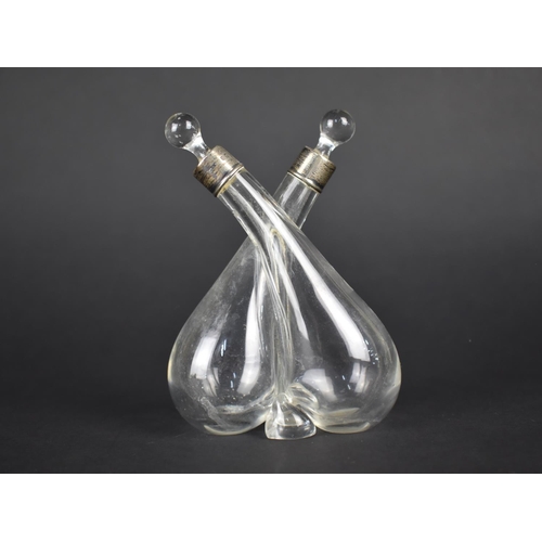 431 - A Silver Mounted Glass Double Bottle Oil and Vinegar Cruet, 12cm high