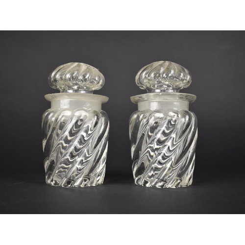 436 - A Pair of Late 19th/Early 20th Century Wrythen Glass Jars Together with Three Georgian Style Drinkin... 