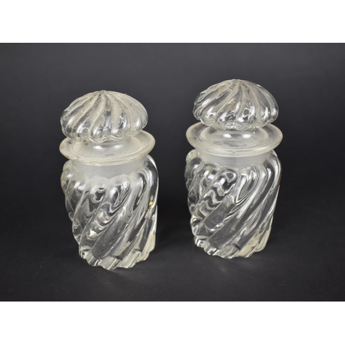 436 - A Pair of Late 19th/Early 20th Century Wrythen Glass Jars Together with Three Georgian Style Drinkin... 