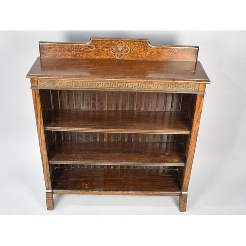 45 - An Edwardian Oak Galleried Bookcase, Top Rail with Blind Carved Greek Key Design, 91.5cms Wide, Two ... 