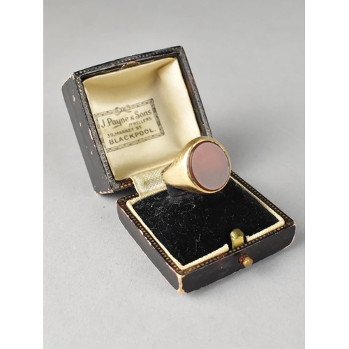 453 - A 9ct Gold Signet Ring, Mounted with Oval Cut Carnelian Panel, Size I.5, London Hallmark and Makers ... 