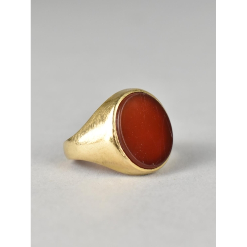 453 - A 9ct Gold Signet Ring, Mounted with Oval Cut Carnelian Panel, Size I.5, London Hallmark and Makers ... 