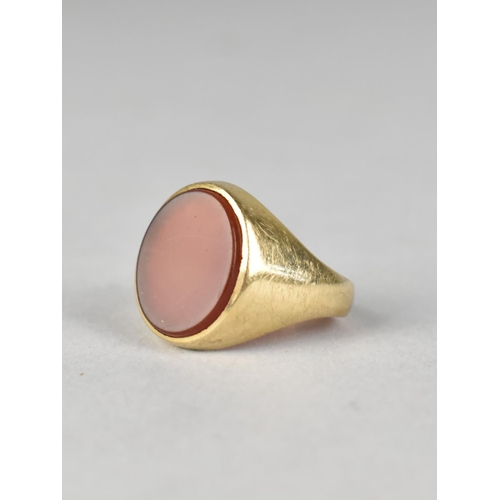 453 - A 9ct Gold Signet Ring, Mounted with Oval Cut Carnelian Panel, Size I.5, London Hallmark and Makers ... 