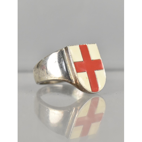 456 - A Silver and Enamel Ring for England, Stamped 925