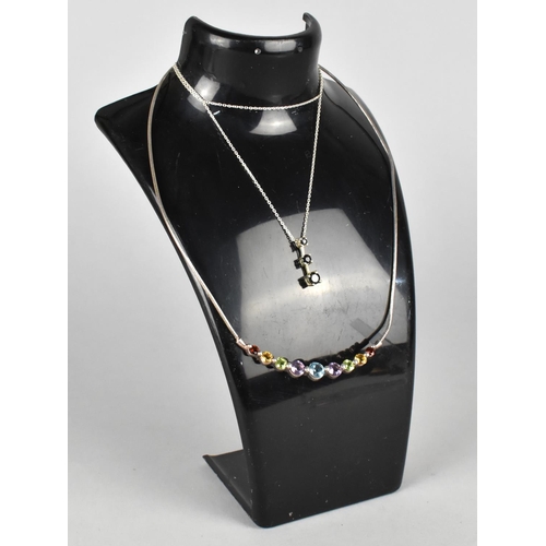 457 - Two Silver Jewelled Necklace, the Nine Stone Necklace Hallmarked Birmingham 2003, the Three Stone Ga... 