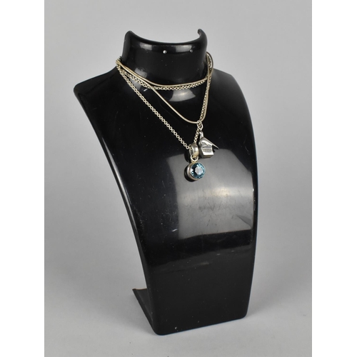 458 - A Silver and Aquamarine Pendant on 44cm Silver Chain Together with a 40cm Silver Chain with Silver P... 