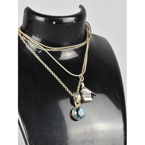 458 - A Silver and Aquamarine Pendant on 44cm Silver Chain Together with a 40cm Silver Chain with Silver P... 