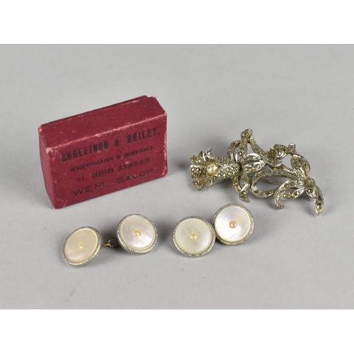 459 - A Pair of Mother of Pearl Cufflinks Together with a Brooch