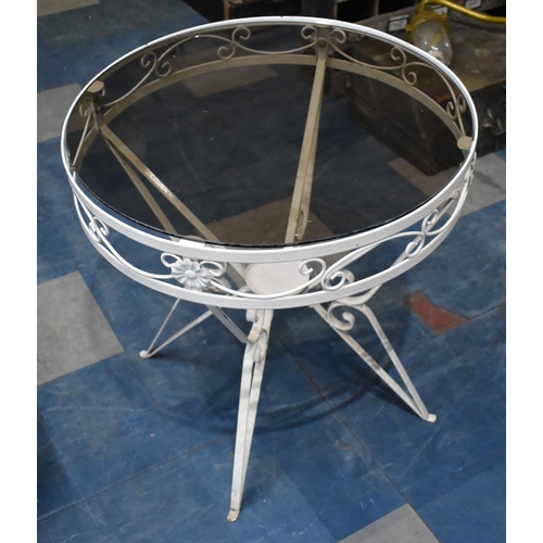 465 - A Circular Wrought Iron and Glass Patio Table, 61cms Diameter