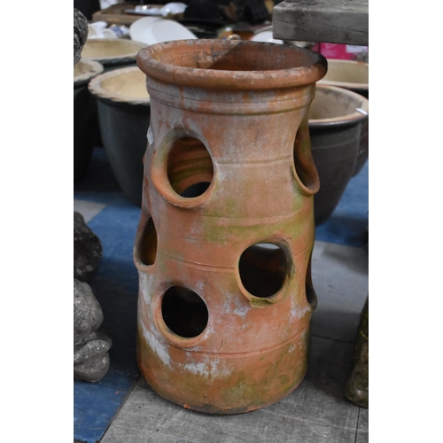 472 - A Cylindrical Terracotta Strawberry Planter, Chip to Rim, 21cms Diameter and 43cms High