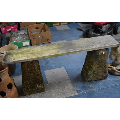 473 - Two Hand Carved Staddle Stones with Unrelated Marble Seat Top, 128cms Long