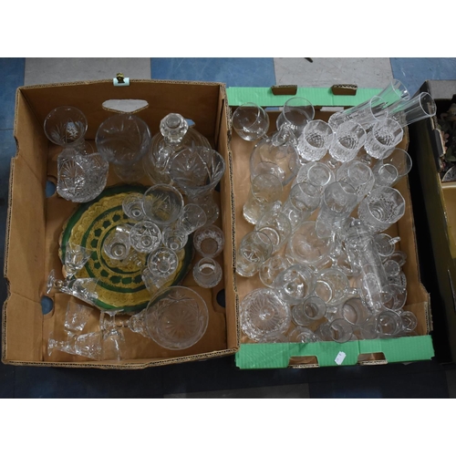 487 - Two Boxes of Various Glass to Comprise Cut Glass Drinking Glasses, Vases, Tumblers etc