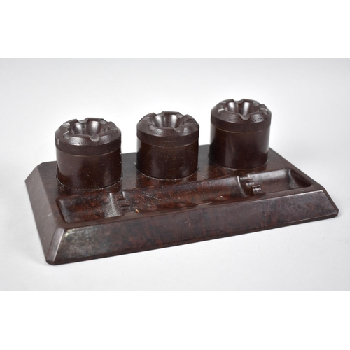 49 - An Art Deco Bakelite Desktop Inkstand with Three Inkwells with Screw Off Tops and Three Division Pen... 