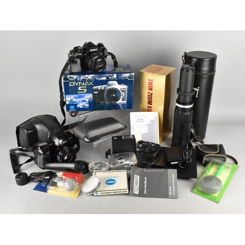 493 - A Collection of Various Cameras and Accessories to Comprise Minolta Cameras to Include X-700, Dynax,... 