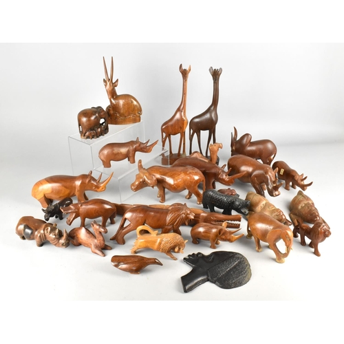 496 - A Collection of Various African and Other Carved Wooden Souvenir Items to Include Rhino, Antelopes e... 