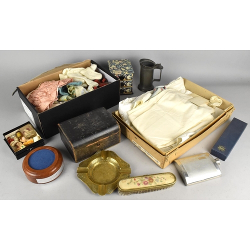 498 - A Collection of Various Vintage Items to Comprise Dolls Clothes, Leather Mounted Jewellery Box etc