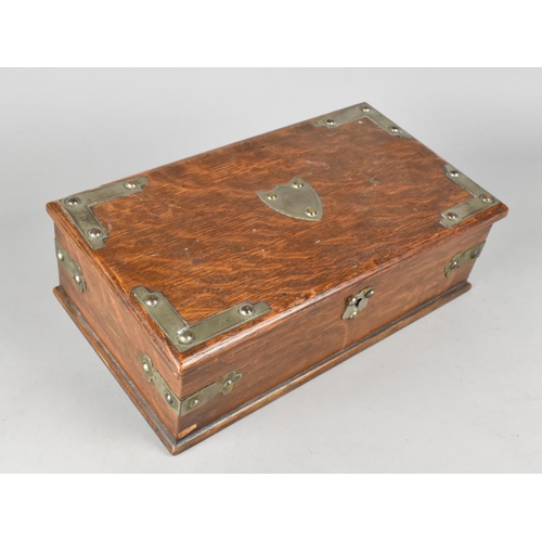 5 - An Edwardian Silver Plate Mounted Oak Rectangular Box with Hinged Lid, 28.5cms Wide