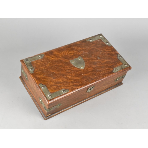 5 - An Edwardian Silver Plate Mounted Oak Rectangular Box with Hinged Lid, 28.5cms Wide