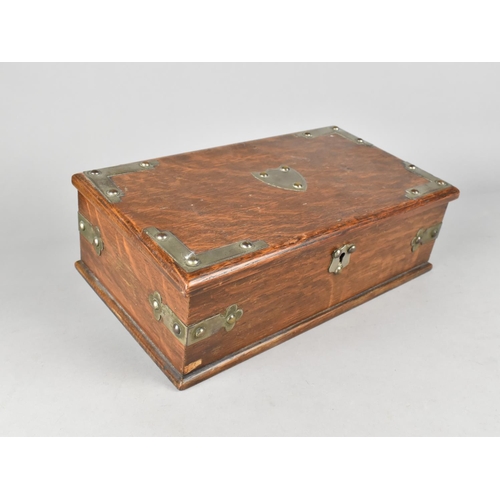 5 - An Edwardian Silver Plate Mounted Oak Rectangular Box with Hinged Lid, 28.5cms Wide