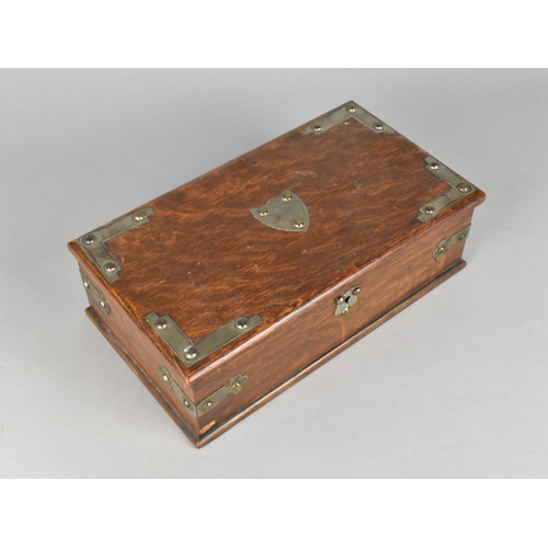 5 - An Edwardian Silver Plate Mounted Oak Rectangular Box with Hinged Lid, 28.5cms Wide