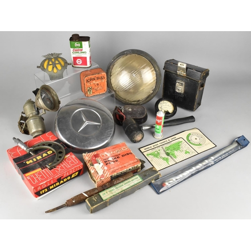 505 - A Collection of Various Vintage Car and Other Items to Comprise AA Badge, Large Lucas Lamp, Mercedes... 