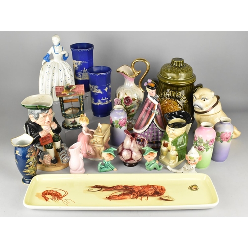 517 - A Collection of Various Ceramics to Comprise Figures, Novelty Storage Pot Modelled as a Pug, Vases, ... 