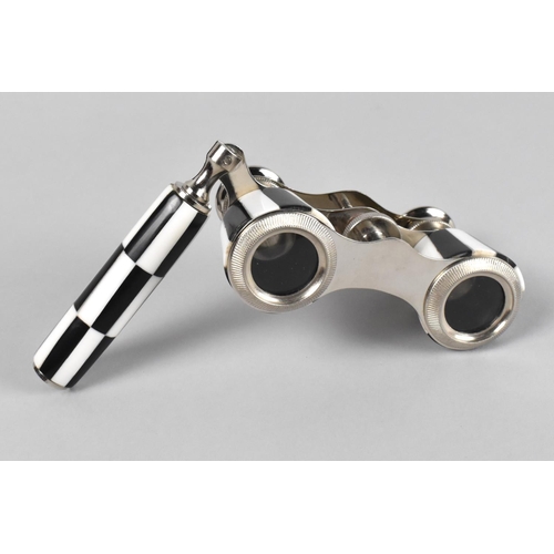 53 - A Pair of Reproduction Chrome Opera Glasses with Hinged Handle