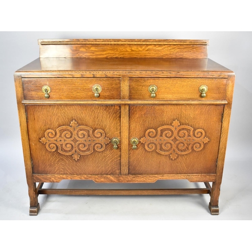 533 - An Edwardian Oak Galleried Sideboard with Two Drawers, 122cms Wide