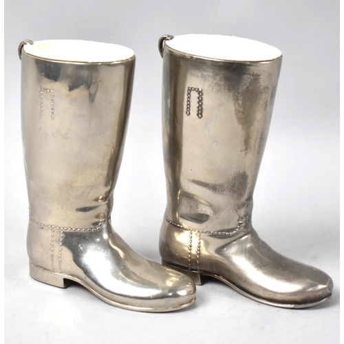 54 - A Pair of Novelty Silver Plated Spirit Measures in the Form of Riding Boots, 8.5cms High